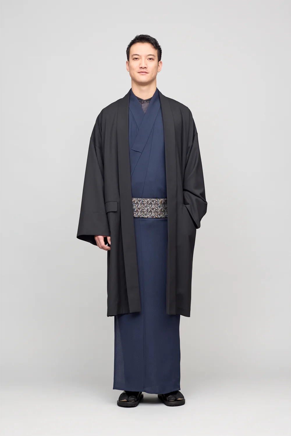 Y. & SONS × Graphpaper / Melange Herringbone Kimono Coat / BLACK