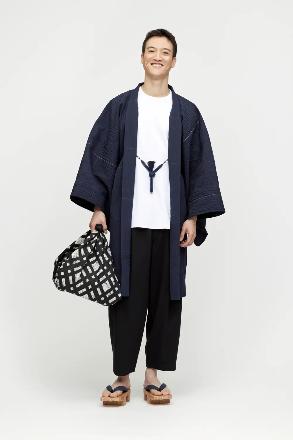 片貝綿麻縮 / 十字 / NAVY